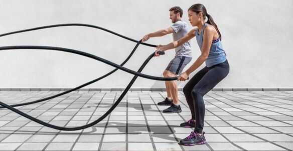 Men and women do exercises